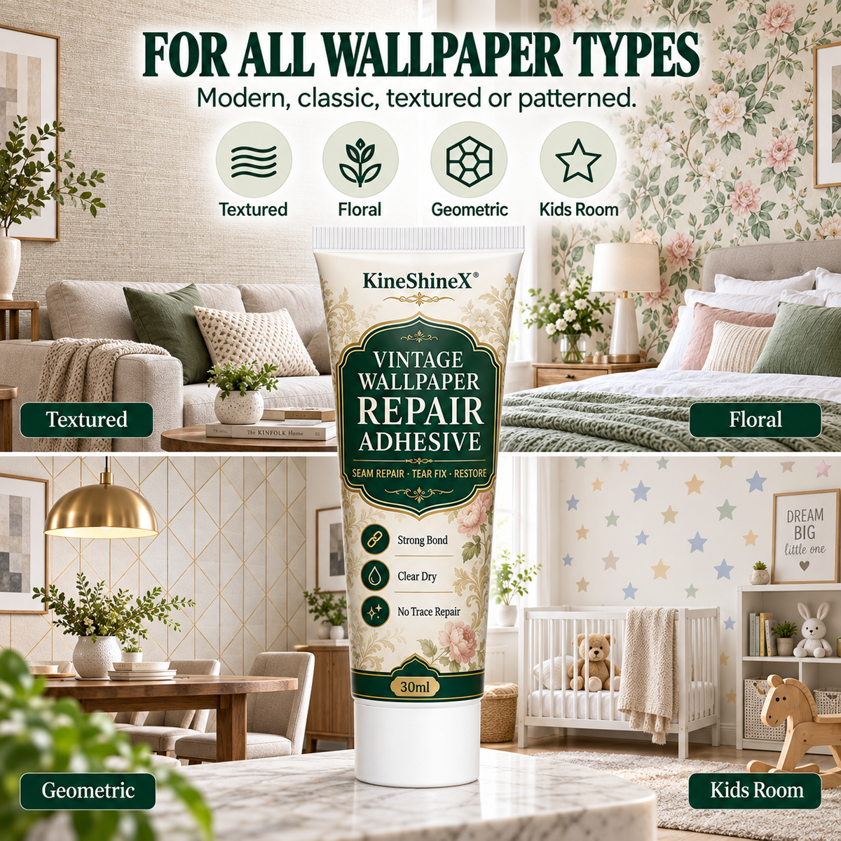 Repair adhesive for vintage-patterned wallpaper