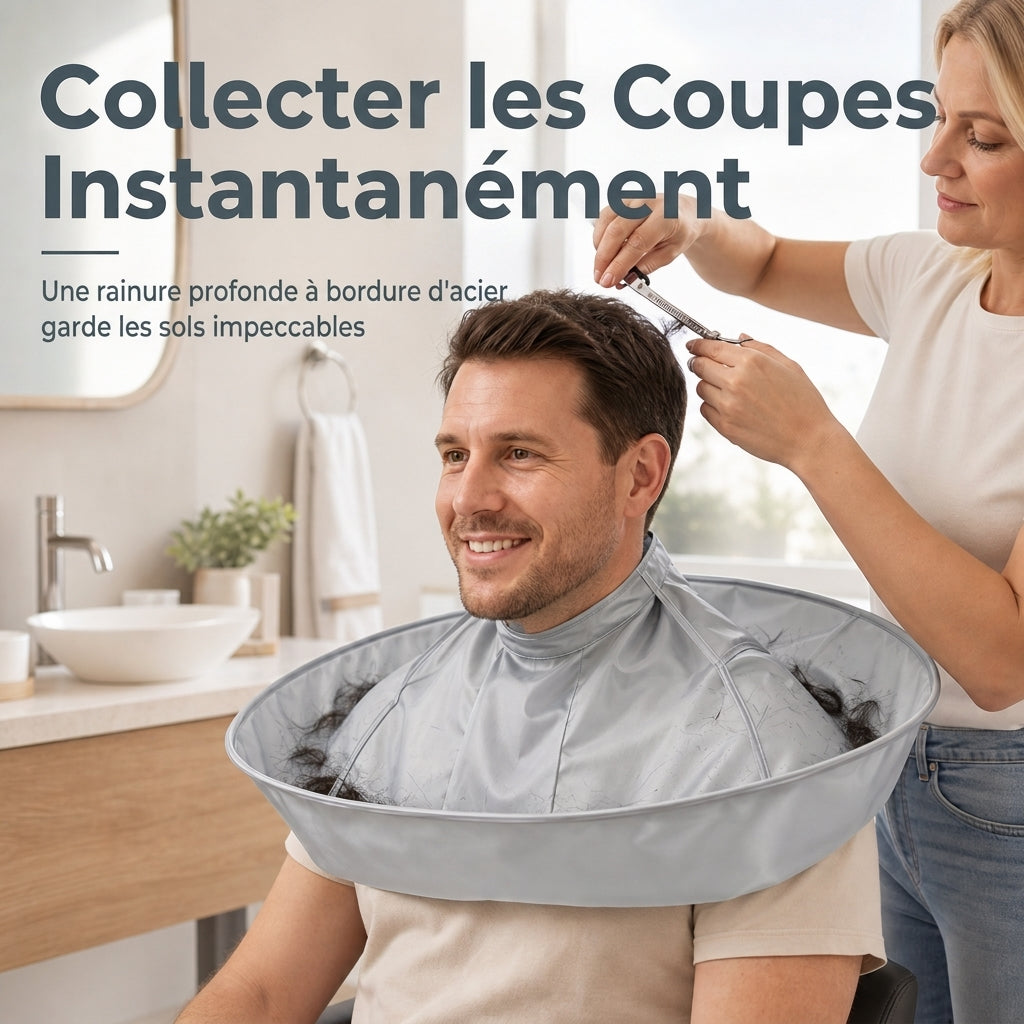 🏆 Last Day Special Price £9.99!✂️ Hair Cutting Cape with Catcher – built-in groove traps clippings